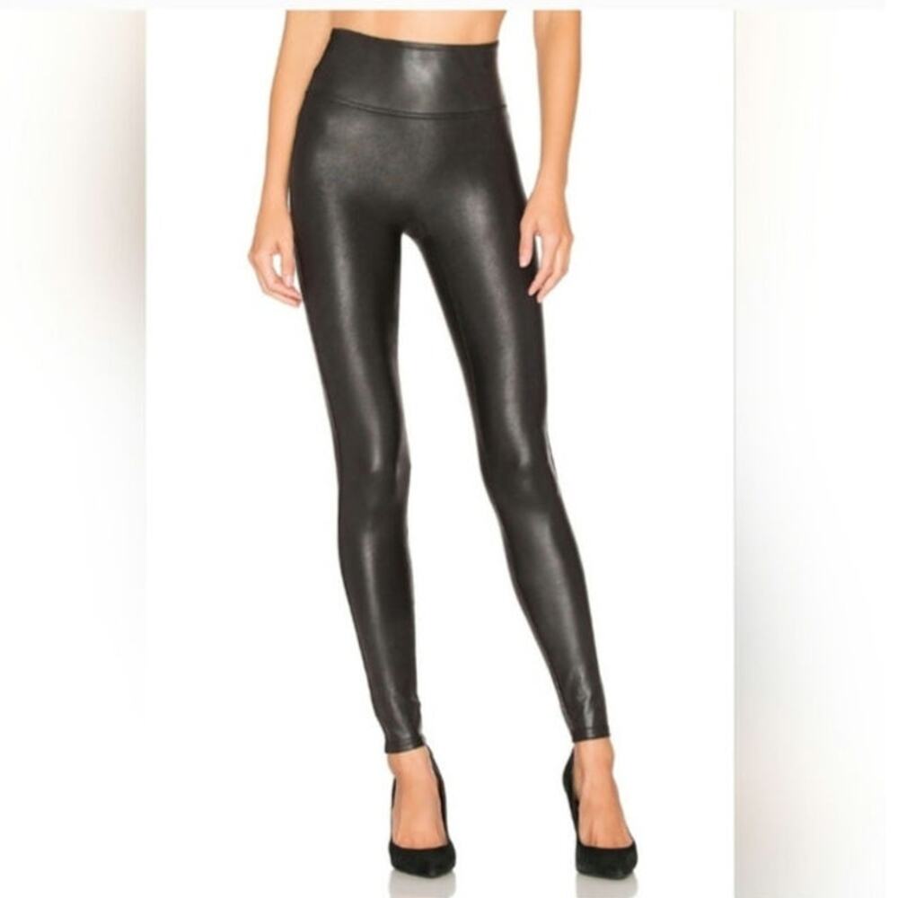 SPANX Black Faux Leather Leggings Size Small